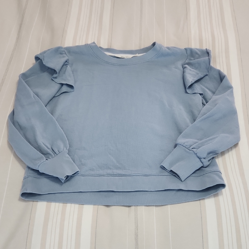 Candace Cameron Bure Light Blue Ruffle Sleeve Sweatshirt